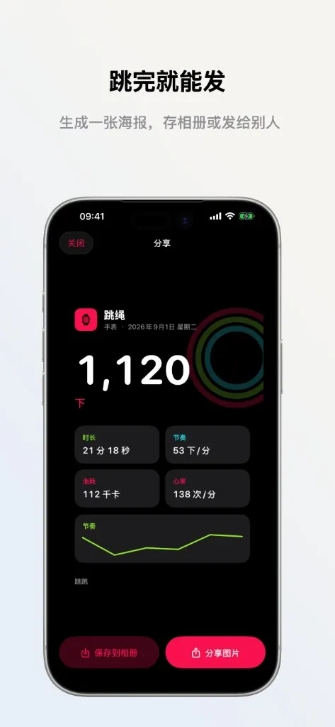 跳完就能发。生成一张海报，存相册或发给别人。